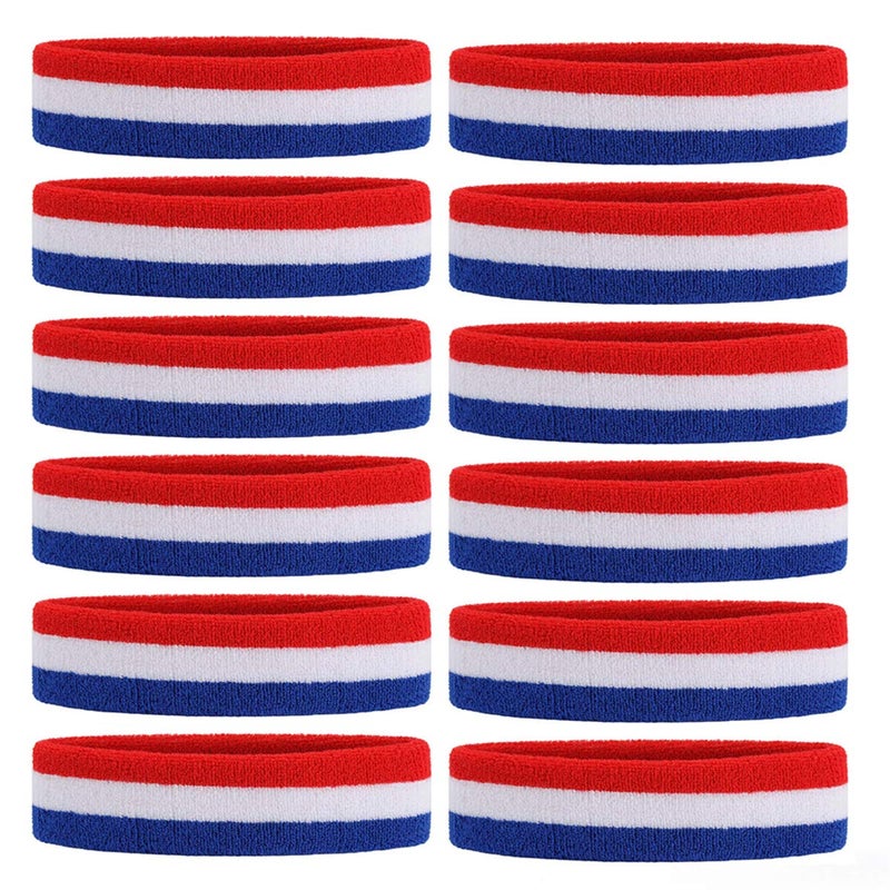 ONUPGO Sweatband Headbands for Men & Women -12PCS Sports Headbands Moisture Wicking Athletic Cotton Terry Cloth Head Band for Tennis,Basketball,Football,Gym,Working Out - Image 1